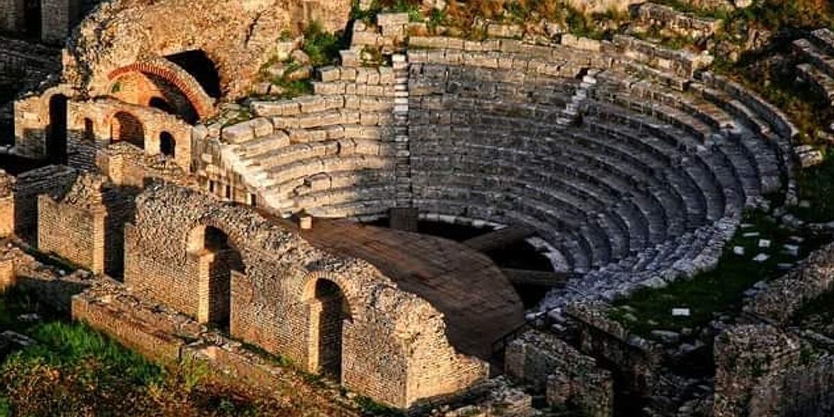 Albanian Riviera coastline and ancient ruins along the Ionian Sea