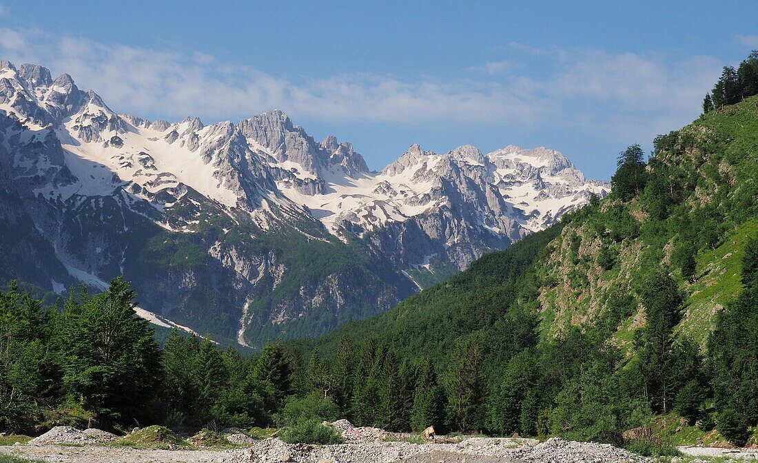 Valbona National Park in northern Albania with dramatic mountain scenery